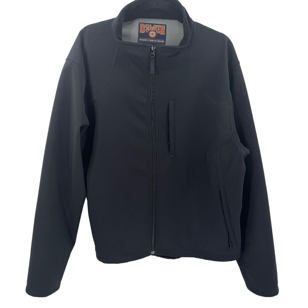 Duluth Trading Co Mens Black Softshell Jacket XL Nylon Fleece Lined Full-Zip